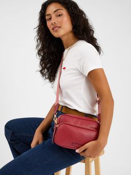 Accessorize London - Womens Double Zip Camera Sling Bag - Red