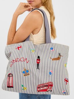 Accessorize London - Womens London Stripe Shopper Tote Bag - Off White