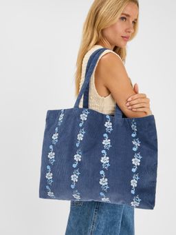 Accessorize London - Womens Floral Embroidered Cord Shopper Tote Bag - Blue