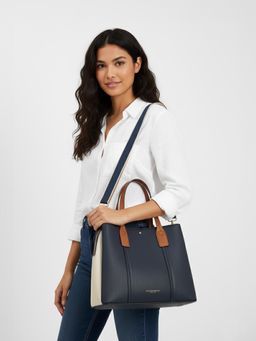 Accessorize London - Womens Triple Compartment Handbag with Detachable Strap - Navy Blue