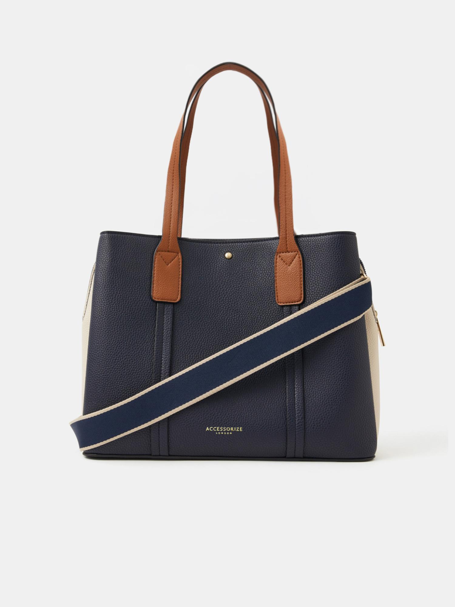 Buy Accessorize London Womens Triple Compartment Handbag - Navy