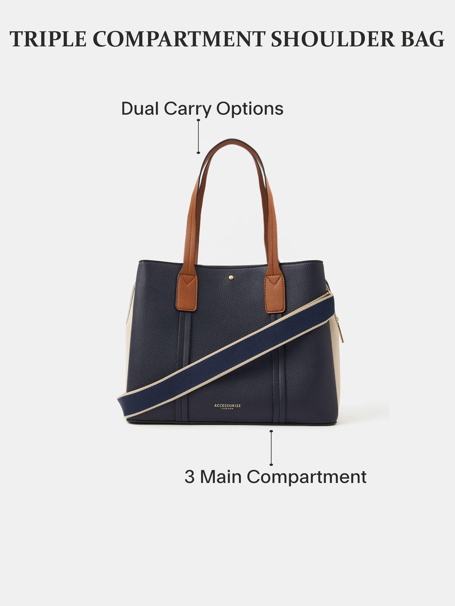 Buy Accessorize London Womens Triple Compartment Handbag - Navy