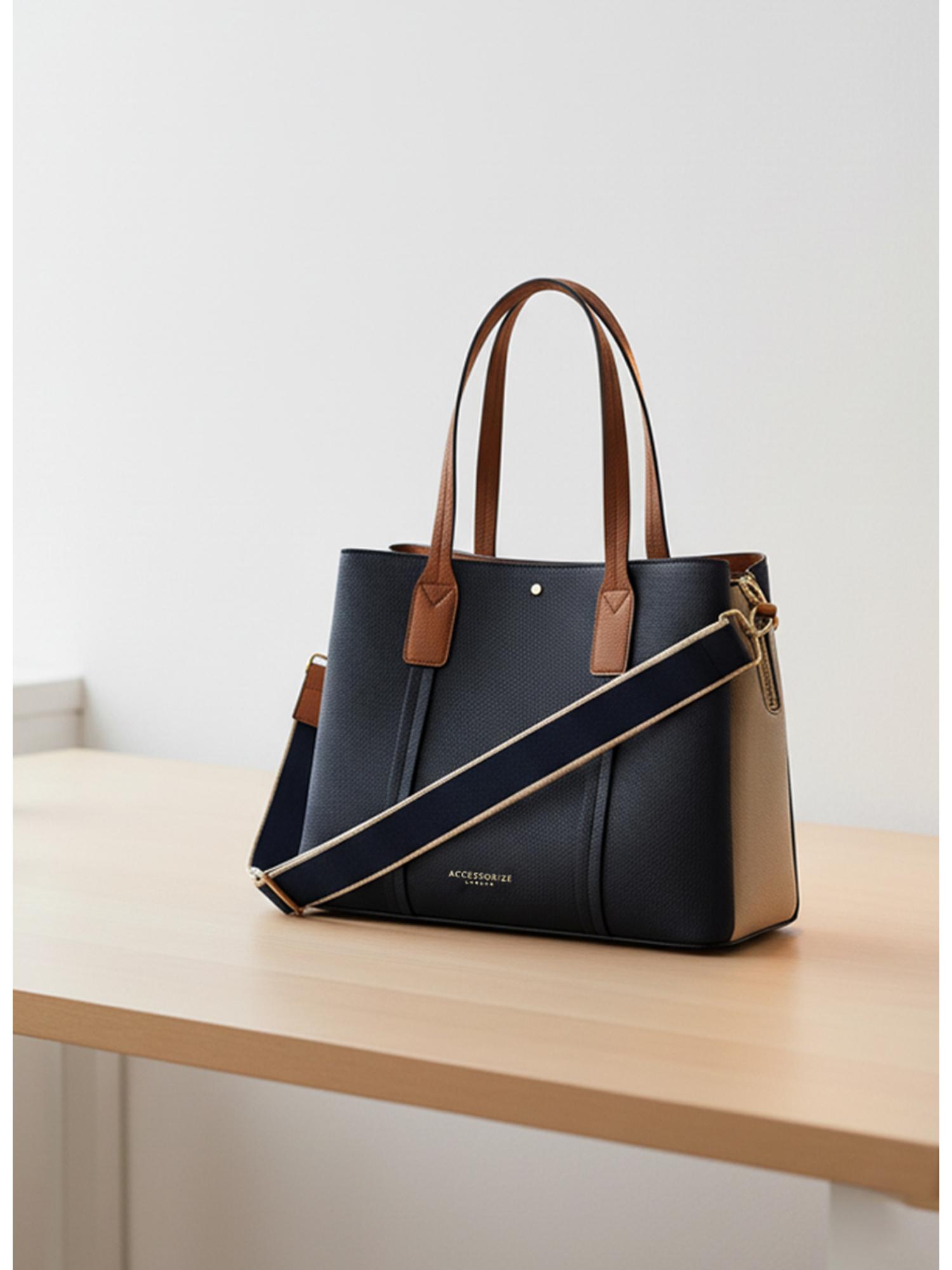 Buy Accessorize London Womens Triple Compartment Handbag - Navy