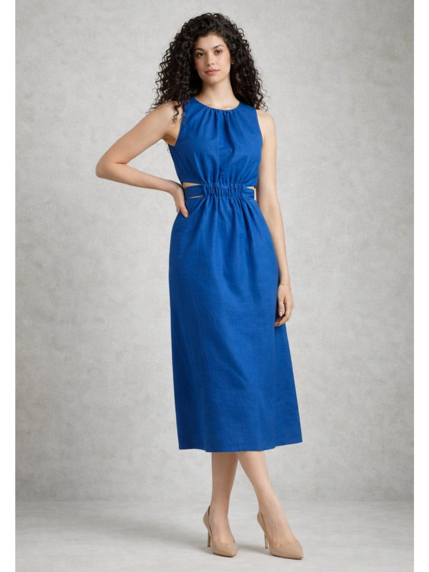 lounge dreams Blue Pure Cotton A-Line Dress-picture-18