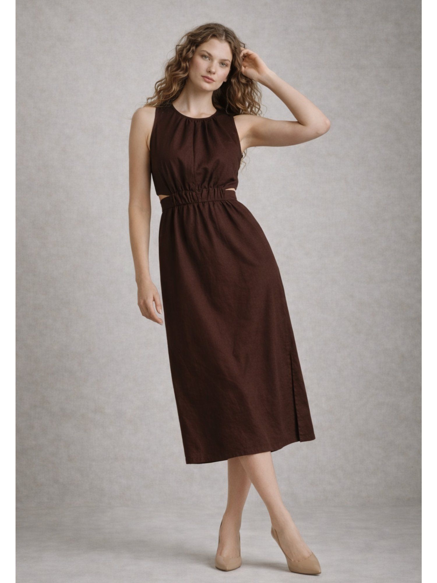 lounge dreams Coffee Brown Pure Cotton A-Line Dress-picture-17