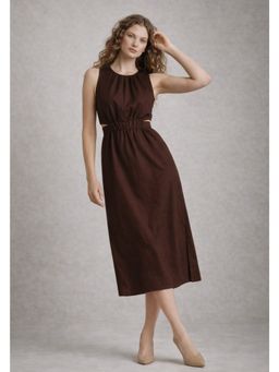 Lounge Dreams - Coffee Brown Pure Cotton A-Line Dress