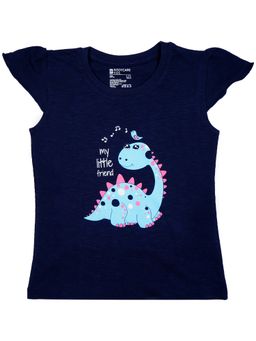 Bodycare - Navy Blue Round Neck Cap Sleeves Printed T-Shirt