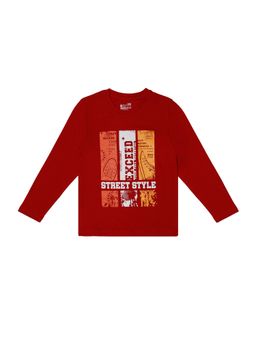 Bodycare - Red Round Neck Full Sleeves Graphic T-Shirt