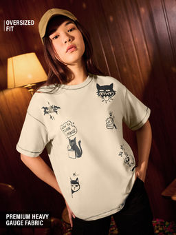 The Souled Store - Official Ted The Stoner: Cat Displaced Women Oversized T-Shirt