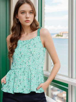 RARE - Women Green Colour Opaque Floral Print Top