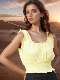 RARE - Women Yellow Colour Opaque New Basic Crop Top