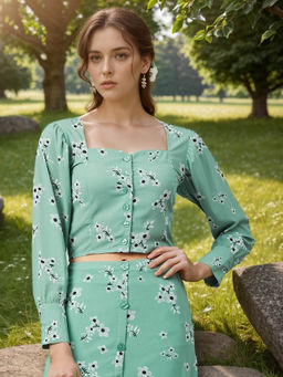 RARE - Women Green Colour Opaque Victorian Crop Top