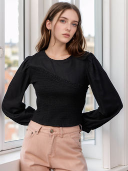 RARE - Women Black Colour Opaque New Basic Crop Top
