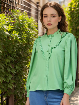RARE - Women Green Colour Opaque New Basic Top