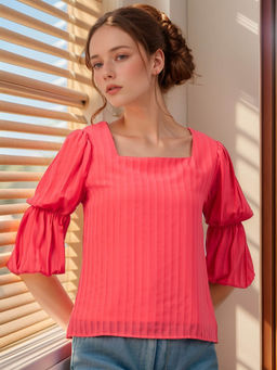 RARE - Women Red Colour Opaque New Basic Top
