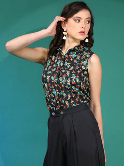 KOTTY - Women's Multi-Color Floral Print Crepe Shirt Style Top