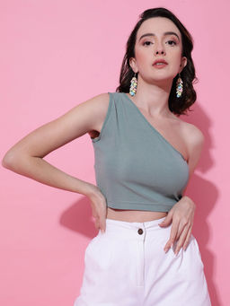 KOTTY - Women's Green One Shoulder Crop Top