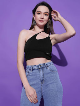 KOTTY - Women's Black Back One Shoulder Crop Top