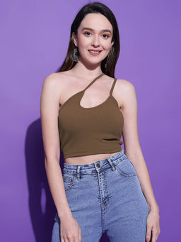 KOTTY - Women's Brown One Shoulder Crop Top