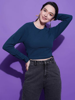 KOTTY - Women's Green Round Neck Crop Top