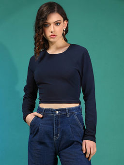 KOTTY - Women's Blue Long Sleeves Crop Top