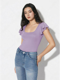 KOTTY - Women's Lavender Solid Butterfly Sleeves Top