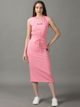 SHOWOFFFF - Womens Solid Pink Round Neck Co-Ord (Set of 2)