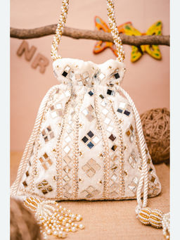 NR by Nidhi Rathi - Embellished White Batuas And Potlis