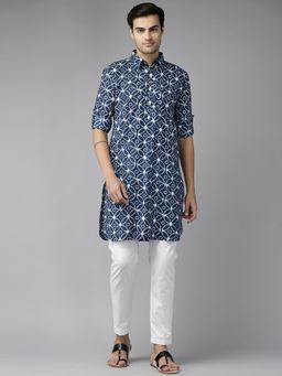 See Designs - Men Blue Regular Pathani Printed Men's Kurta