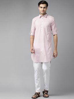 See Designs - Men Baby Pink Regular Pathani Printed Men's Kurta