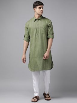 See Designs - Men Olive Regular Pathani Printed Men's Kurta