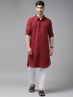 See Designs - Men Maroon Regular Pathani Printed Men's Kurta