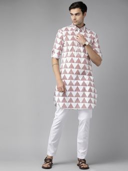 See Designs - Men White Regular Pathani Printed Men's Kurta
