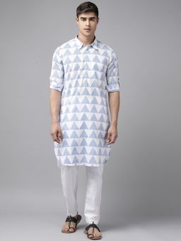 See Designs - Men White Regular Pathani Printed Men's Kurta with White Salwar (Set of 2)