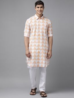 See Designs - Men White Regular Pathani Printed Men's Kurta with White Salwar (Set of 2)