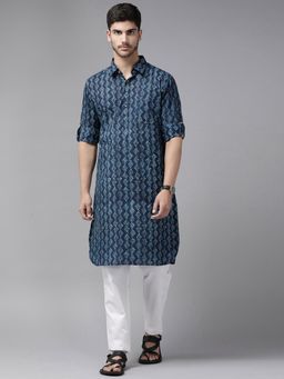See Designs - Men Indigo Regular Pathani Printed Men's Kurta