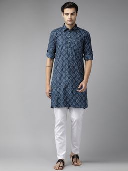See Designs - Men Indigo Regular Pathani Printed Men's Kurta