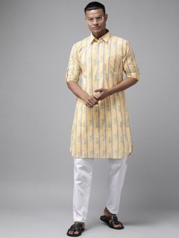 See Designs - Yellow Regular Pathani Printed Men's Kurta