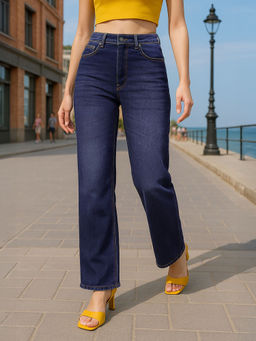 Bewakoof - Women's Dark Blue Washed Baggy Straight Fit Jeans