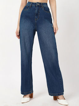 Bewakoof - Women's Blue Washed Baggy Straight Fit Jeans