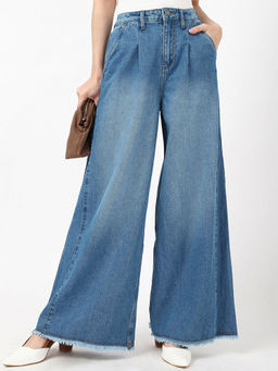 Bewakoof - Women's Blue Flared Washed Korean Jeans