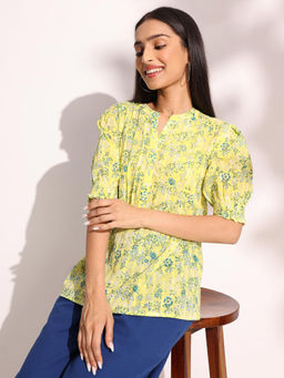 Fabindia - Yellow Cotton Printed Top