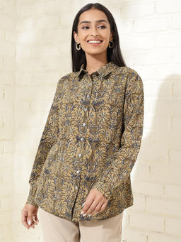 Fabindia - Brown Cotton Printed Collar Shirt