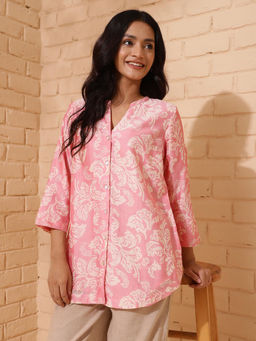 Fabindia - Pink Cotton Silk Printed Shirt