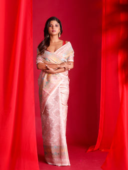 Beatitude - Off White Woven Banarasi Saree with Unstitched Blouse