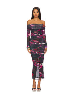 Nicholas - Oaklyn Off Shoulder Shirred Midi Dress