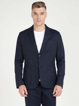 Guess - Smart Navy Blue Solid Lapel Collar Full Sleeve Tyron Blazer