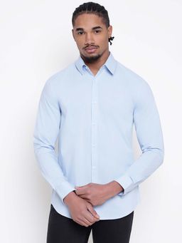 Guess - Men Light Blue Solid Spread Collar Shirt