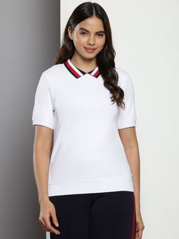 Tommy Hilfiger - White Solid Relaxed-Fit Cotton Polo T-Shirt