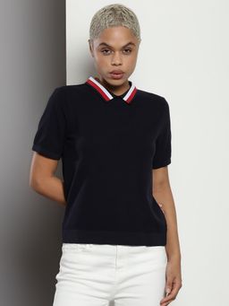 Tommy Hilfiger - Navy Blue Solid Relaxed-Fit Cotton Polo T-Shirt